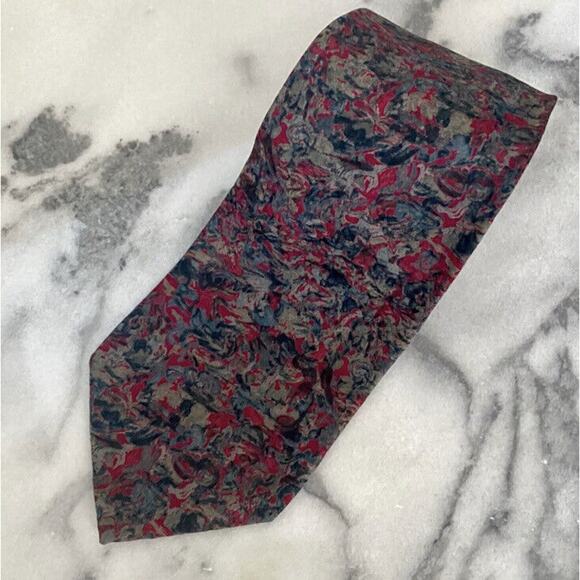 Vintage Christian Dior Monsieur Silk Tie Grey Red Blue Abstract Florals Necktie - Picture 8 of 8
